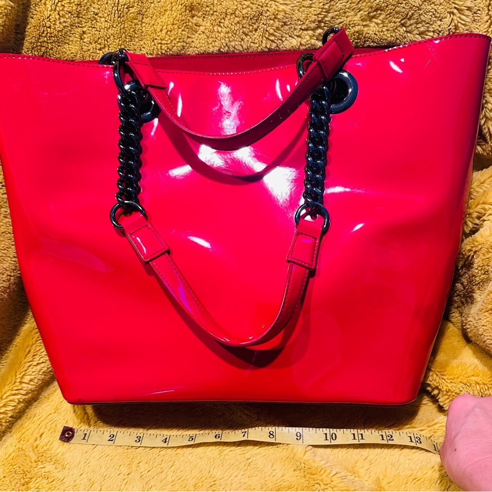 DKNY hot pink patent leather shopper tote bag luxury barbie designer
